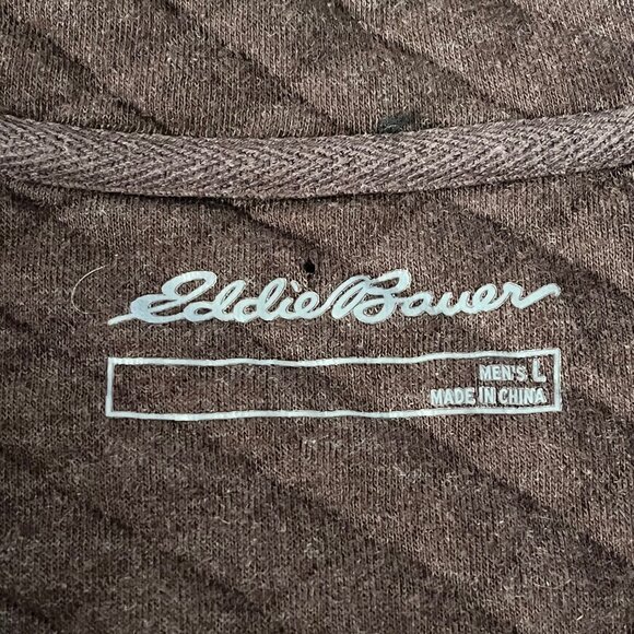 Eddie Bauer Sweatshirt Men's L Quilted 1/4 Snap Brown Kangaroo Pocket Cotton - Picture 6 of 7